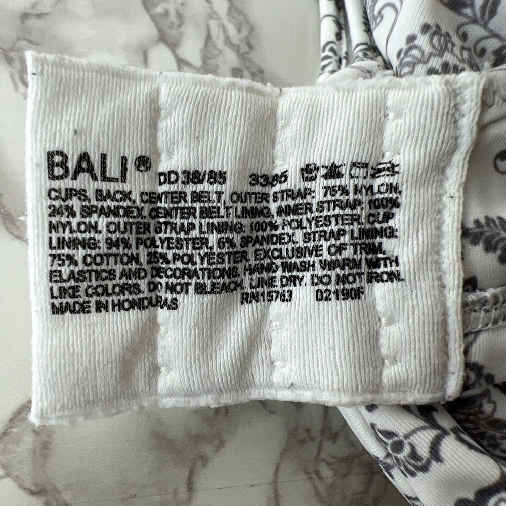 Bali Bra Women 38DD Black White Floral Print Wired Unpadded - Picture 3 of 13